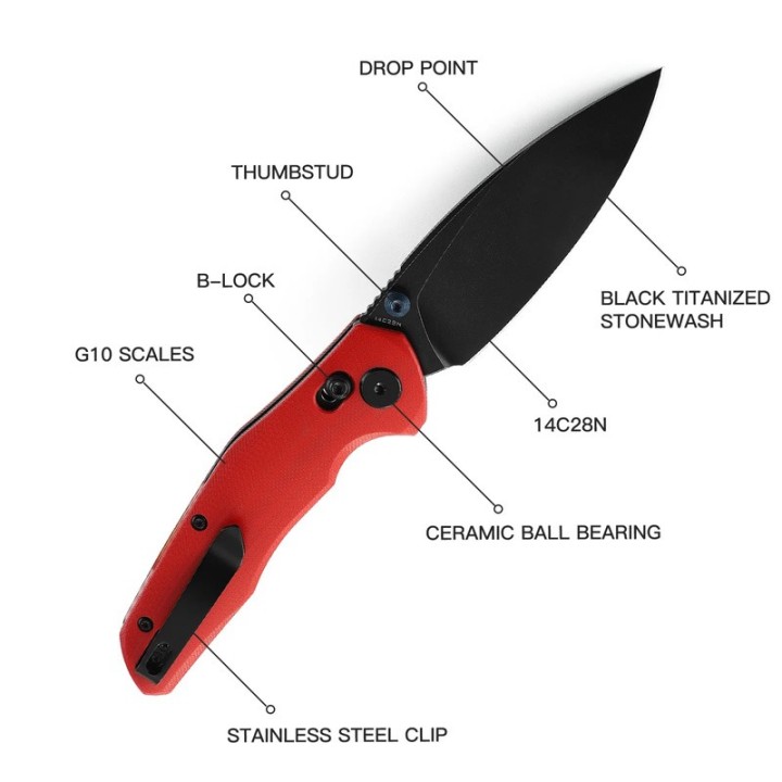 Couteau Bestech Ronan Red Manche G10 Lame Acier 14C28N Black IKBS Crossbar Lock Clip BTKMK02J - Livraison Gratuite