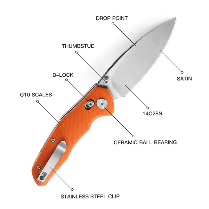 Couteau Bestech Ronan Orange Manche G10 Lame Acier 14C28N Satin IKBS Crossbar Lock Clip BTKMK02C - Livraison Gratuite