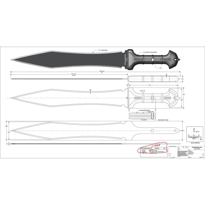 Glaive United Cutlery Combat Commander Gladiator Lame Acier Carbone 1060 Manche TPS Etui Nylon UC3009 - Livraison Gratuite