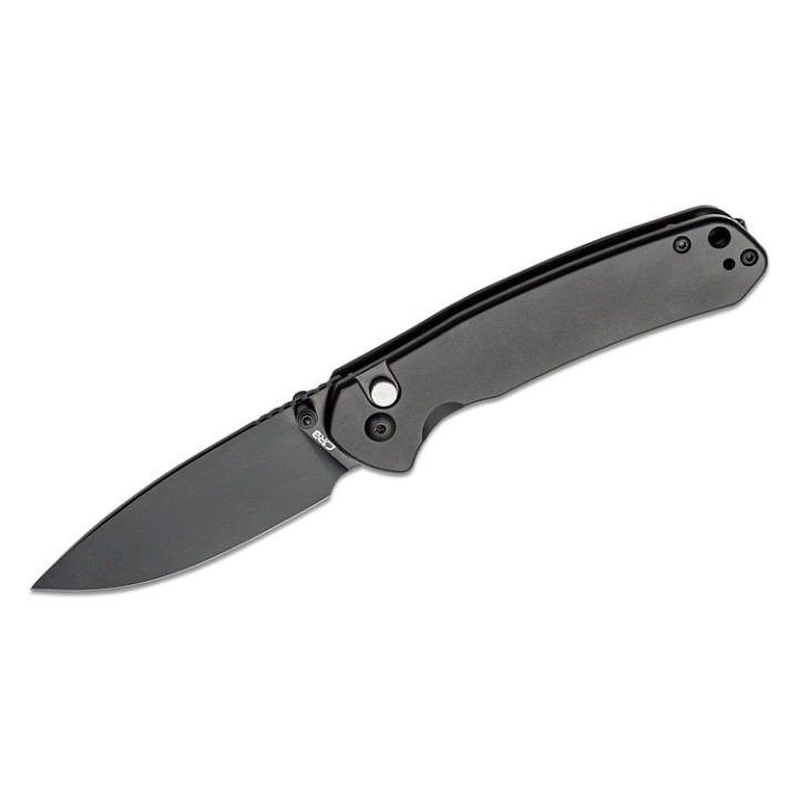 Couteau CJRB Pyrite Steel Lame Acier AR-RPM9 Manche Black Steel IKBS Button Lock J1925BST - Livraison Gratuite