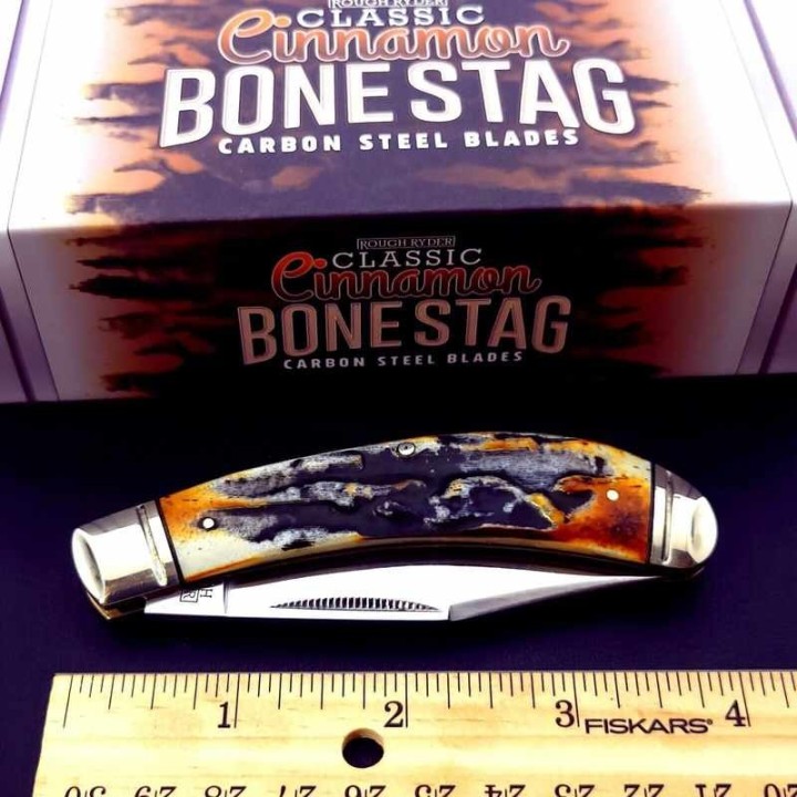 Couteau Rough Ryder Cinnamon Bone Stag Manche Os Lame Acier Carbone Cran Forcé RR2425 - Livraison Gratuite