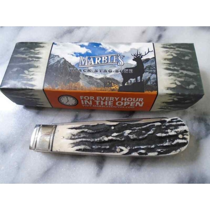 Couteau Marble's Black Stag Jumbo Trapper 2 Lames Acier 440 Manche Os Slip Joint MR471 - Livraison Gratuite