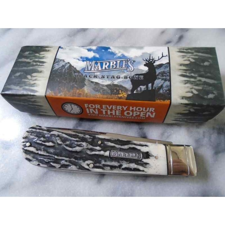 Couteau Marble's Black Stag Jumbo Trapper 2 Lames Acier 440 Manche Os Slip Joint MR471 - Livraison Gratuite