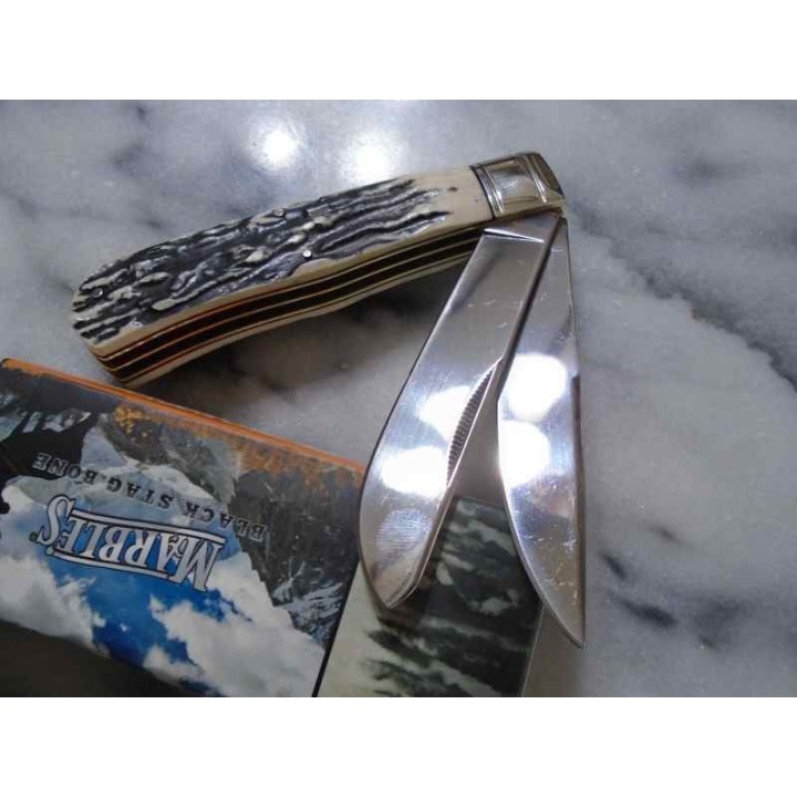 Couteau Marble's Black Stag Jumbo Trapper 2 Lames Acier 440 Manche Os Slip Joint MR471 - Livraison Gratuite