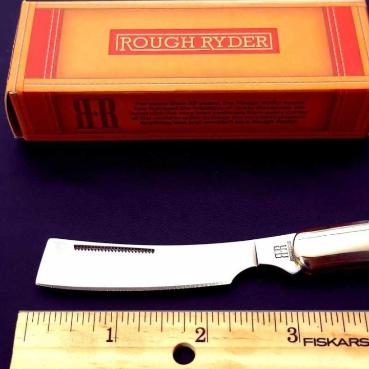 Couteau Rasoir Rough Ryder Amber Smooth Bone Manche Os Lame Acier 440 Lockback RR2003 - Livraison Gratuite