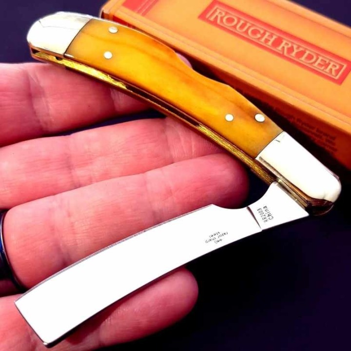 Couteau Rasoir Rough Ryder Amber Smooth Bone Manche Os Lame Acier 440 Lockback RR2003 - Livraison Gratuite