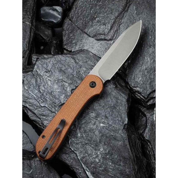 Couteau CIVIVI Elementum Button Lock Brown Manche Micarta Lame Acier 14C28N IKBS Clip CIVC2103D - Livraison Gratuite