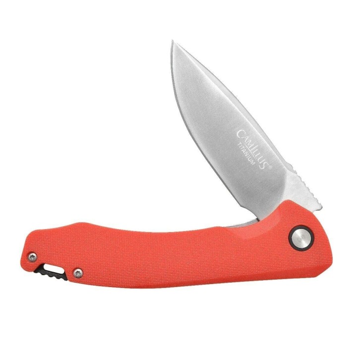 Couteau Camillus Scivik Red Lame Acier 420 Manche GFN IKBS Linerlock Clip CM19677 - Livraison Gratuite