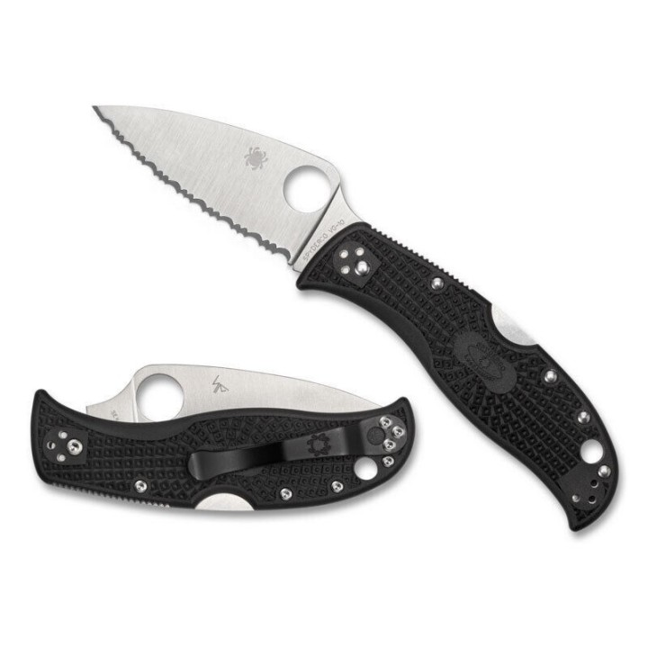 Couteau Spyderco LeafJumper Lame Acier VG10 Leaf Shaped Serrated FRN Handles Lockback Clip Japan SC262SBK - Livraison Gratuite