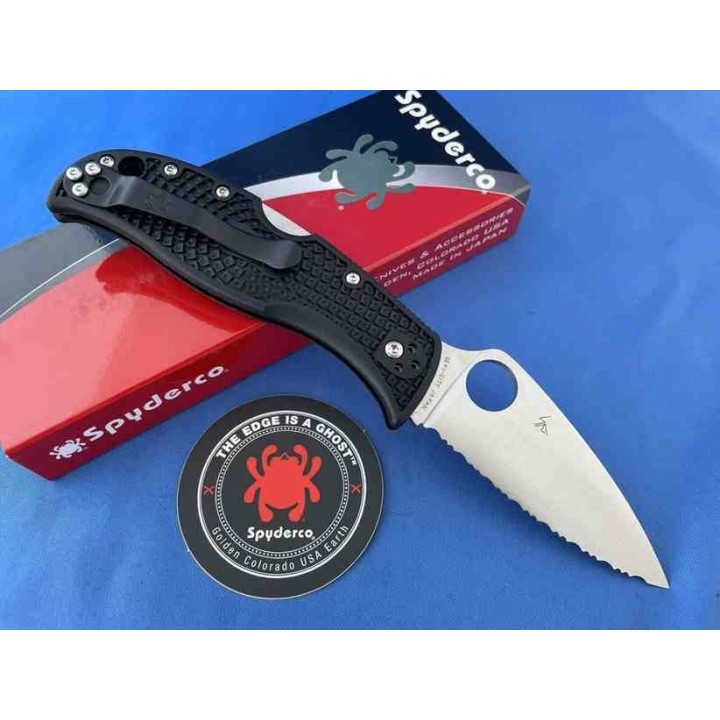 Couteau Spyderco LeafJumper Lame Acier VG10 Leaf Shaped Serrated FRN Handles Lockback Clip Japan SC262SBK - Livraison Gratuite