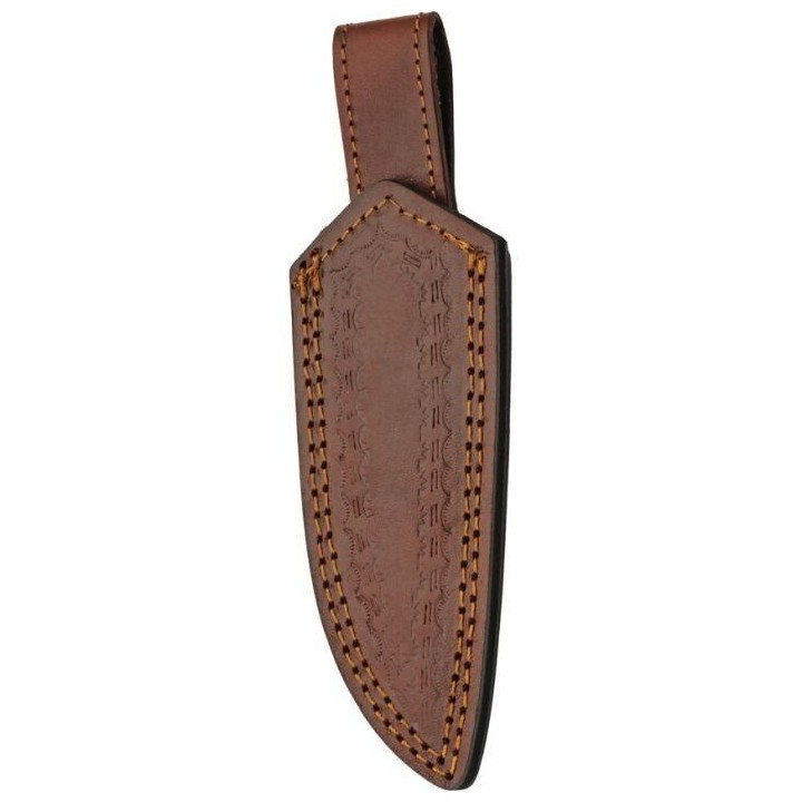 Couteau De Chasse Lame Damas 256 Couches Manche Os & Turquoise Etui Cuir DM1359 - Livraison Gratuite