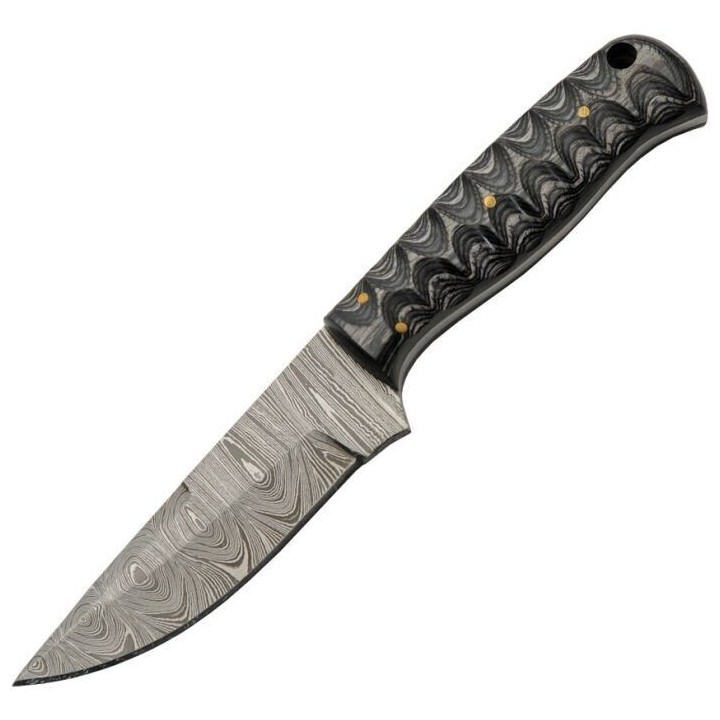 Couteau De Chasse Lame Damas 256 Couches Manche Bois Etui Cuir DM1360 - Livraison Gratuite