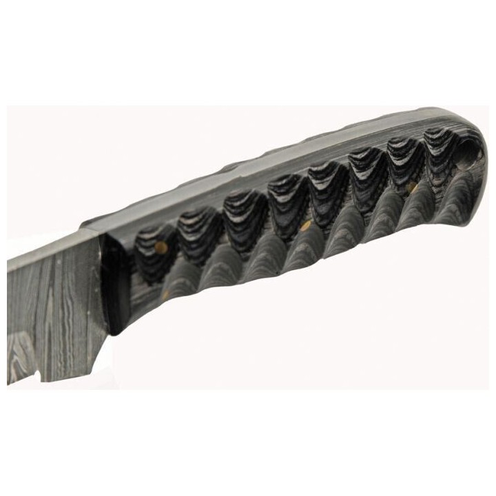 Couteau De Chasse Lame Damas 256 Couches Manche Bois Etui Cuir DM1360 - Livraison Gratuite