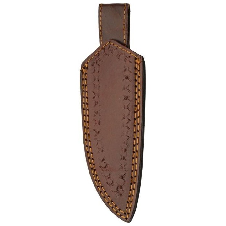 Couteau De Chasse Lame Damas 256 Couches Manche Bois Etui Cuir DM1360 - Livraison Gratuite