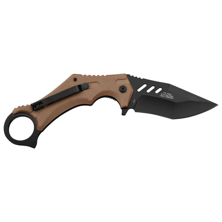 Lot de 3 Couteau Karambit Brown Lame Tanto Acier 3Cr13 Manche ABS Clip Tac Force TF1044BR - Livraison Gratuite