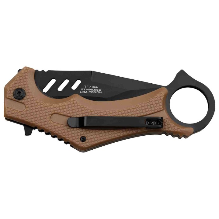 Lot de 3 Couteau Karambit Brown Lame Tanto Acier 3Cr13 Manche ABS Clip Tac Force TF1044BR - Livraison Gratuite