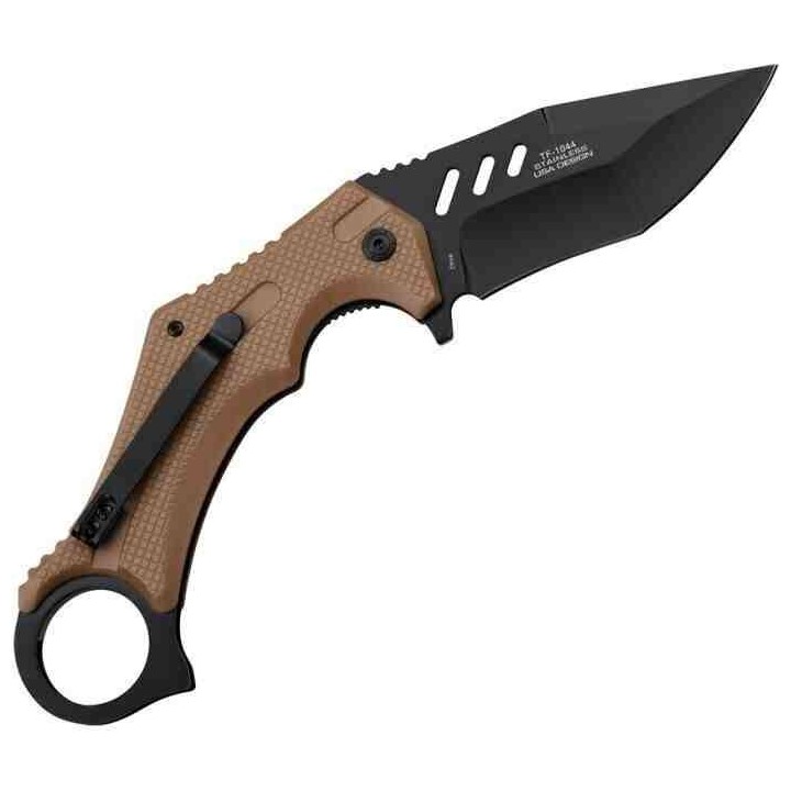 Lot de 3 Couteau Karambit Brown Lame Tanto Acier 3Cr13 Manche ABS Clip Tac Force TF1044BR - Livraison Gratuite