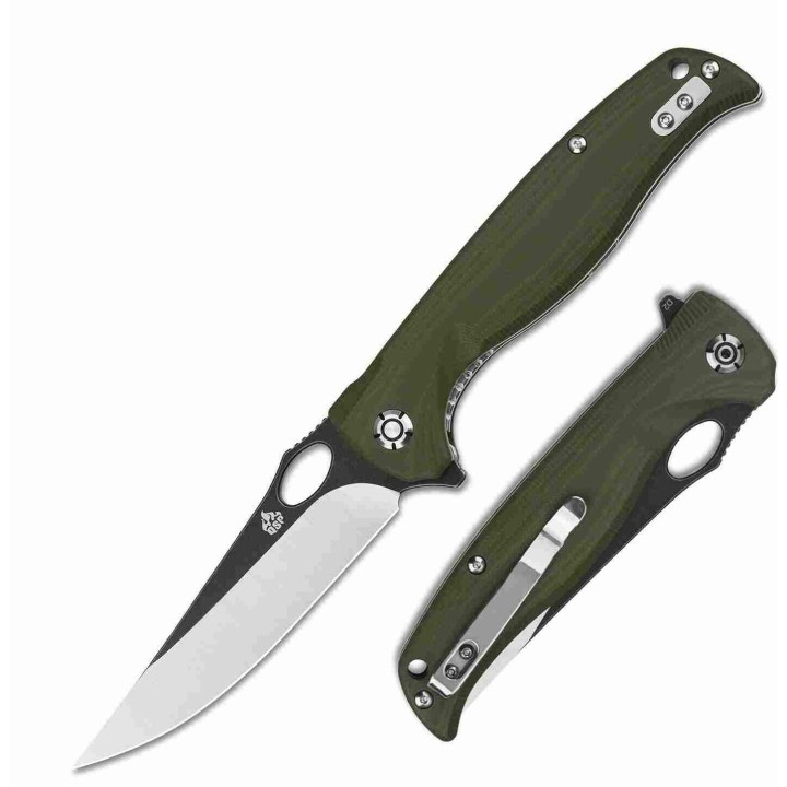 Couteau QSP Gavial Green Manche G10 Lame Acier D2 IKBS Linerlock Clip QS126B - Livraison Gratuite
