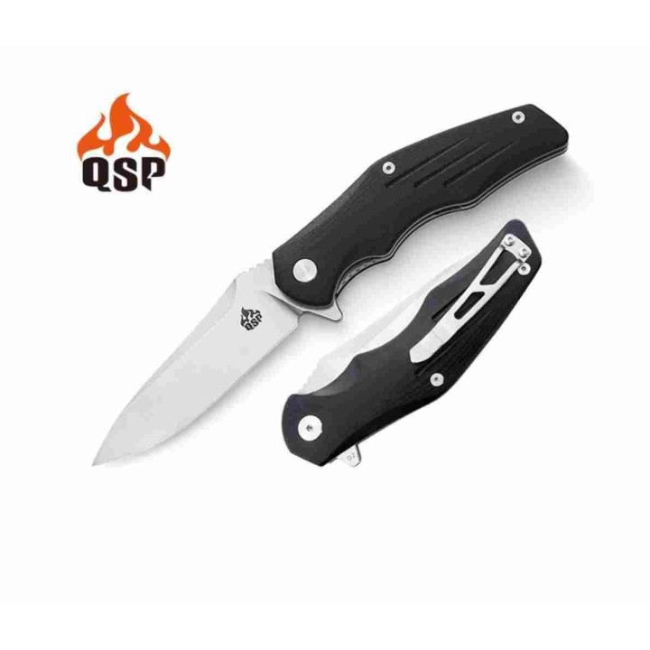 Couteau QSP Pangolin Black Manche G10 Lame Acier D2 Satin IKBS Linerlock Clip QS105A - Livraison Gratuite