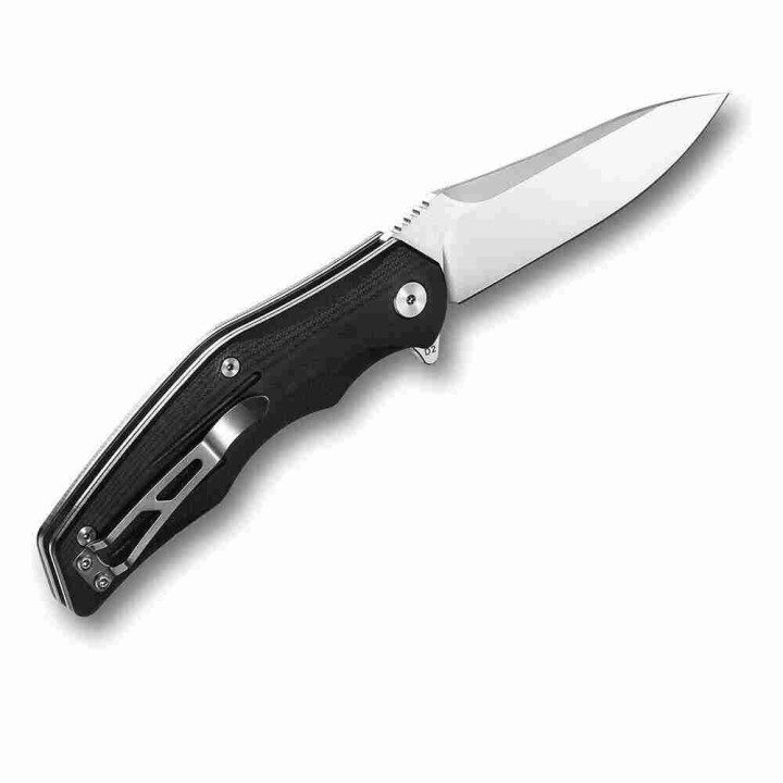 Couteau QSP Pangolin Black Manche G10 Lame Acier D2 Satin IKBS Linerlock Clip QS105A - Livraison Gratuite