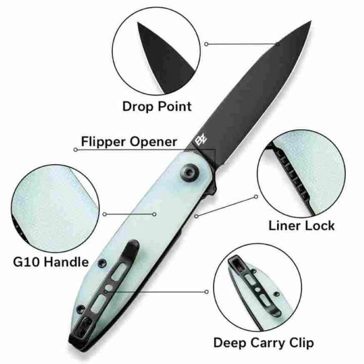 Couteau Sencut Bocll II Jade Lame Acier D2 Manche G10 IKBS Linerlock Clip S220192 - Livraison Gratuite