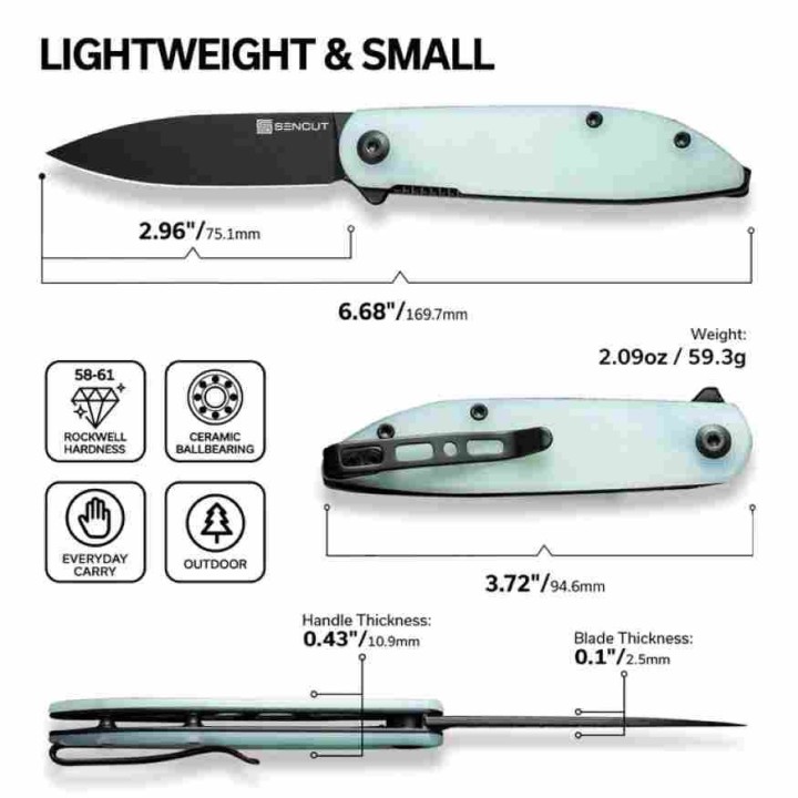 Couteau Sencut Bocll II Jade Lame Acier D2 Manche G10 IKBS Linerlock Clip S220192 - Livraison Gratuite