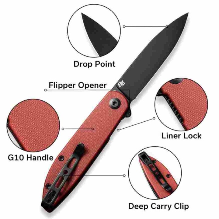 Couteau Sencut Bocll II Burgundy Lame Acier D2 Manche G10 IKBS Linerlock Clip S220193 - Livraison Gratuite
