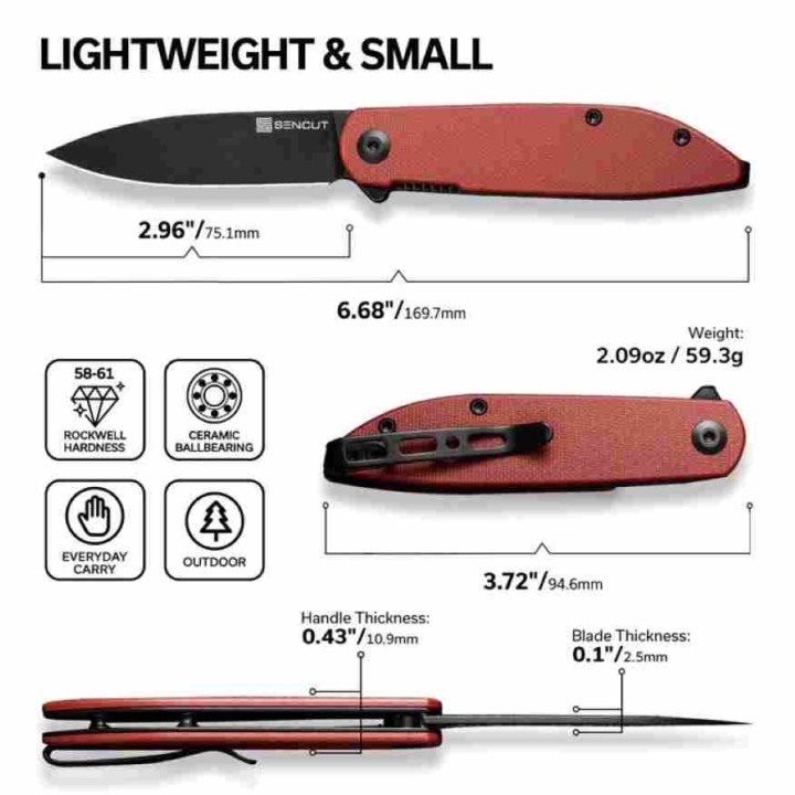 Couteau Sencut Bocll II Burgundy Lame Acier D2 Manche G10 IKBS Linerlock Clip S220193 - Livraison Gratuite