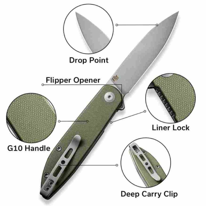 Couteau Sencut Bocll II Od Green Lame Acier D2 Manche G10 IKBS Linerlock Clip S220194 - Livraison Gratuite