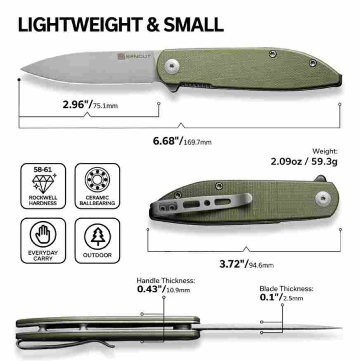 Couteau Sencut Bocll II Od Green Lame Acier D2 Manche G10 IKBS Linerlock Clip S220194 - Livraison Gratuite