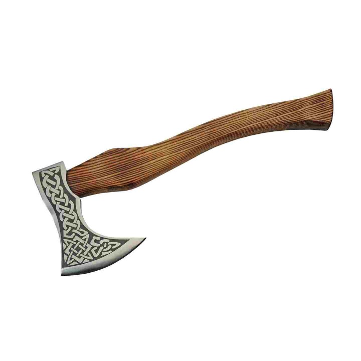 Hache de Viking Celtic Knot Sailor Axe Lame Acier Inox Manche Bois Etui Cuir PA882453 - Livraison Gratuite