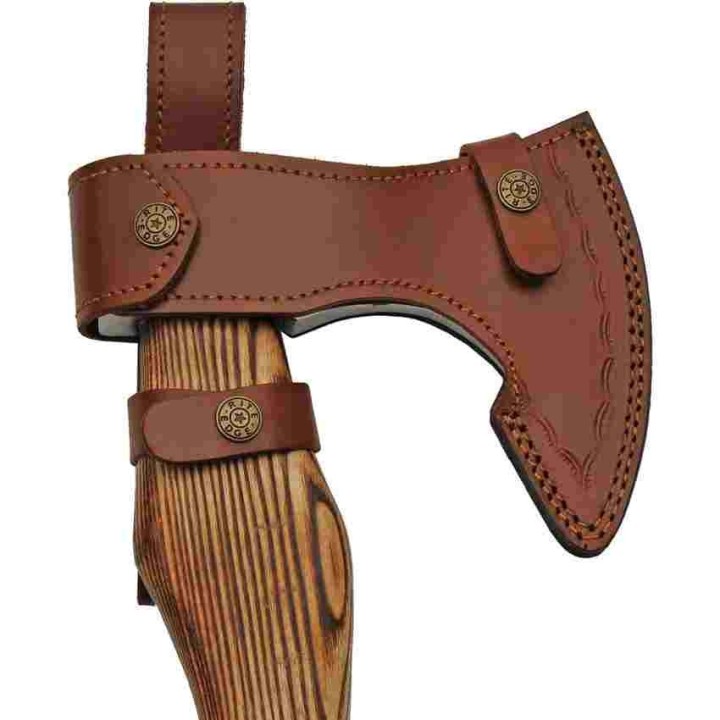 Hache de Viking Celtic Knot Sailor Axe Lame Acier Inox Manche Bois Etui Cuir PA882453 - Livraison Gratuite