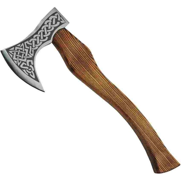 Hache de Viking Celtic Knot Sailor Axe Lame Acier Inox Manche Bois Etui Cuir PA882453 - Livraison Gratuite