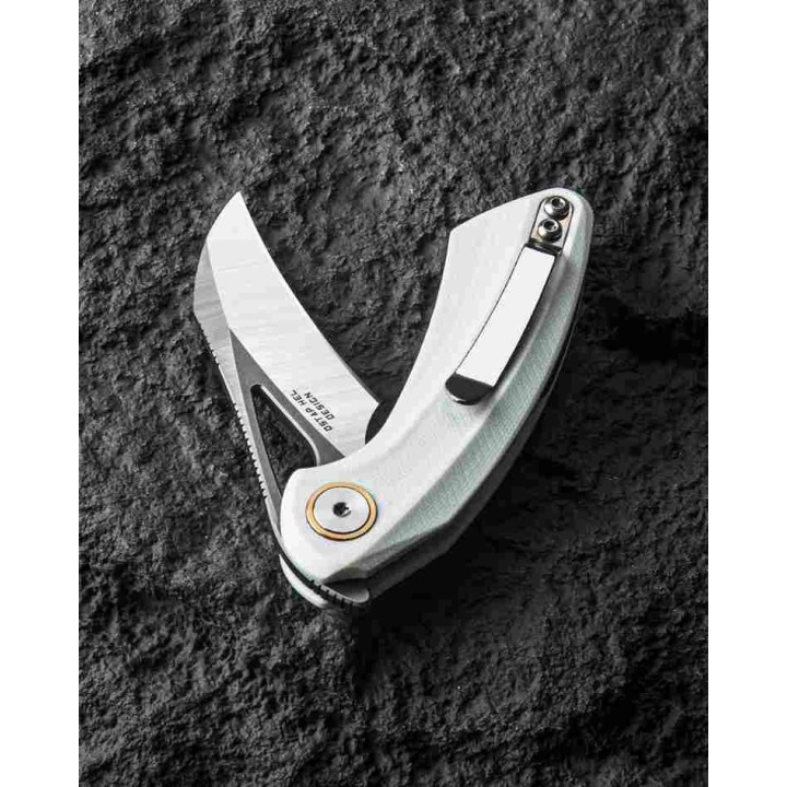 Couteau Bestech Bihai White Manche G-10 Lame Acier 14C28N 2 Tons IKBS Linerlock Clip BTKG53E - Livraison Gratuite