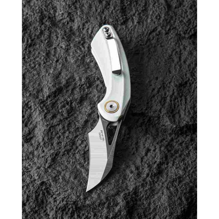 Couteau Bestech Bihai White Manche G-10 Lame Acier 14C28N 2 Tons IKBS Linerlock Clip BTKG53E - Livraison Gratuite