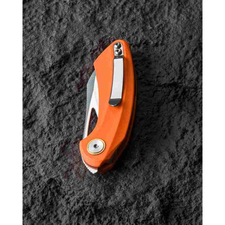 Couteau Bestech Bihai Orange Manche G-10 Lame Acier 14C28N Satin IKBS Linerlock Clip BTKG53B1 - Livraison Gratuite