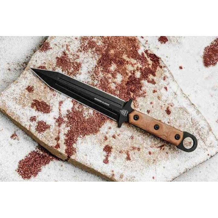 Couteau TOPS Modern Gladius Lame Acier Carbone 1095 Manche Tan Micarta Etui Kydex Made USA TPMGLAD01 - Livraison Gratuite