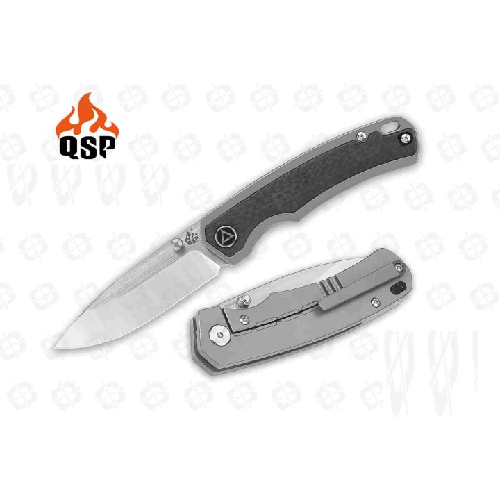 Couteau QSP Puffin Gray Manche Titane/Fibre Carbone Lame Acier S35VN IKBS Framelock Clip QS127E2 - Livraison Gratuie