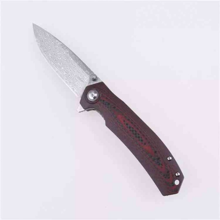 Couteau Shieldon Charkos Damas Lame 67 Couches Manche G10/Fibre de Carbone IKBS Linerlock CLip SHI7092D1 - Livraison Gratuite