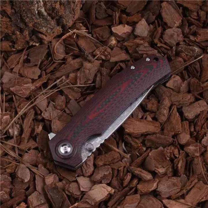 Couteau Shieldon Charkos Damas Lame 67 Couches Manche G10/Fibre de Carbone IKBS Linerlock CLip SHI7092D1 - Livraison Gratuite
