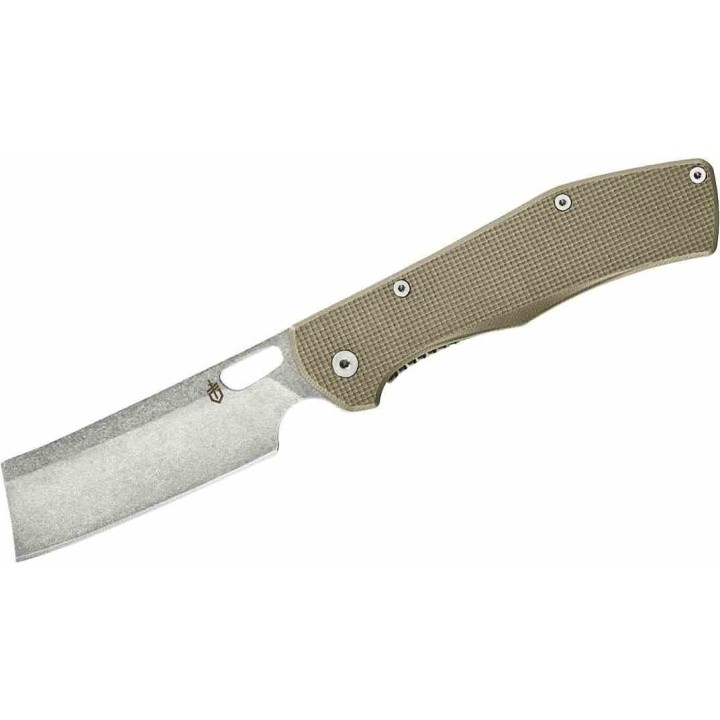 Couteau Gerber Flatiron Cleaver Lame Acier 7Cr17MoV Manche Tan G-10 Framelock Clip G3476 - Livraison Gratuite