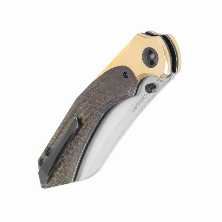 Couteau Kizer Clairvoyant Green Manche Micarta/Laiton Lame Acier 154CM Button Lock KIV4626C1 - Livraison Gratuite