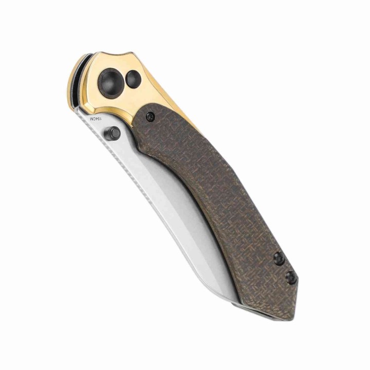 Couteau Kizer Clairvoyant Green Manche Micarta/Laiton Lame Acier 154CM Button Lock KIV4626C1 - Livraison Gratuite
