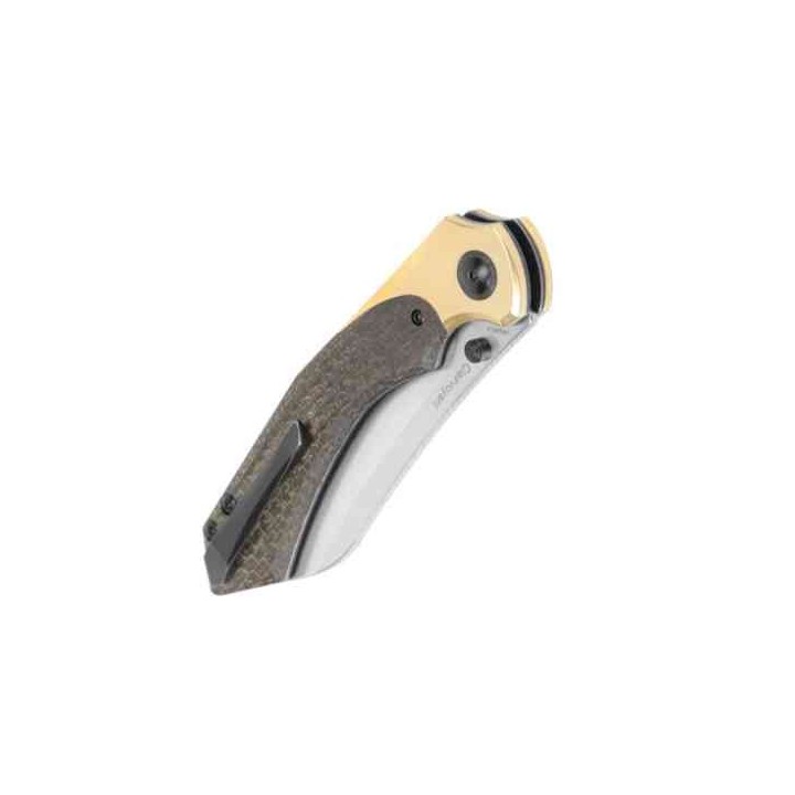 Couteau Kizer Clairvoyant Green Manche Micarta/Laiton Lame Acier 154CM Button Lock KIV4626C1 - Livraison Gratuite