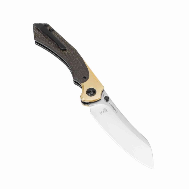 Couteau Kizer Clairvoyant Green Manche Micarta/Laiton Lame Acier 154CM Button Lock KIV4626C1 - Livraison Gratuite