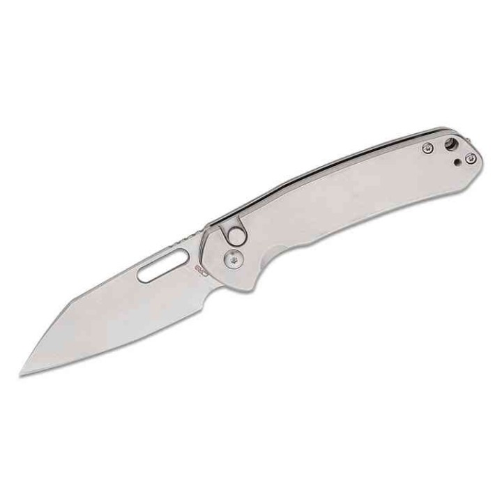 Couteau CJRB Pyrite Wharncliffe Lame Acier AR-RPM9 Satin Manche Acier Button Lock IKBS Clip J1925AST - Livraison Gratuite