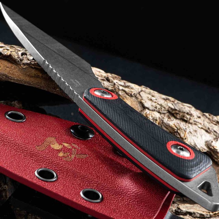 Couteau de Cou Kensei Kiridashi Lame Acier 3Cr13 Manche Black/Red G10 Etui Kydex KE010 - Livraison Gratuite
