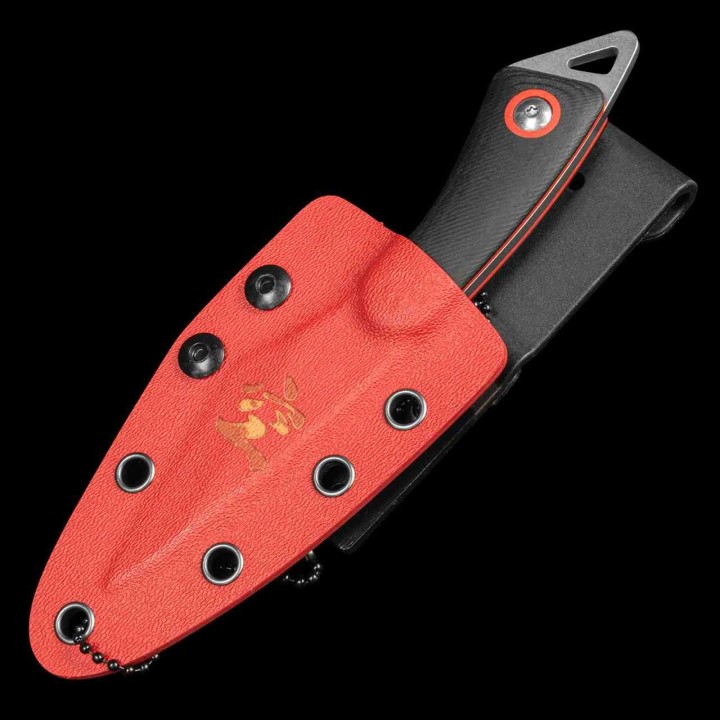 Couteau de Cou Kensei Kiridashi Lame Acier 3Cr13 Manche Black/Red G10 Etui Kydex KE010 - Livraison Gratuite