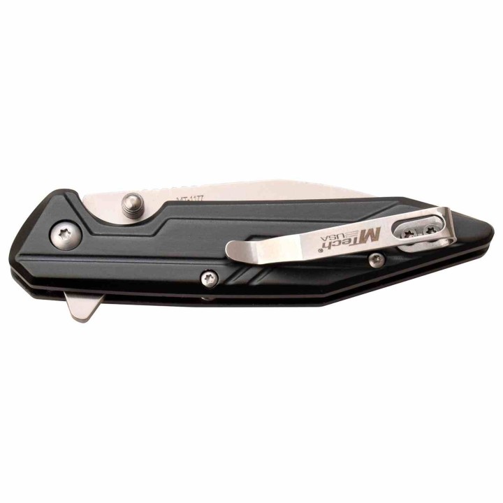 Couteau Mtech Wharncliffe Lame Acier 3Cr13 Manche Alum IKBS Button Lock Clip MT1177BK - Livraison Gratuite