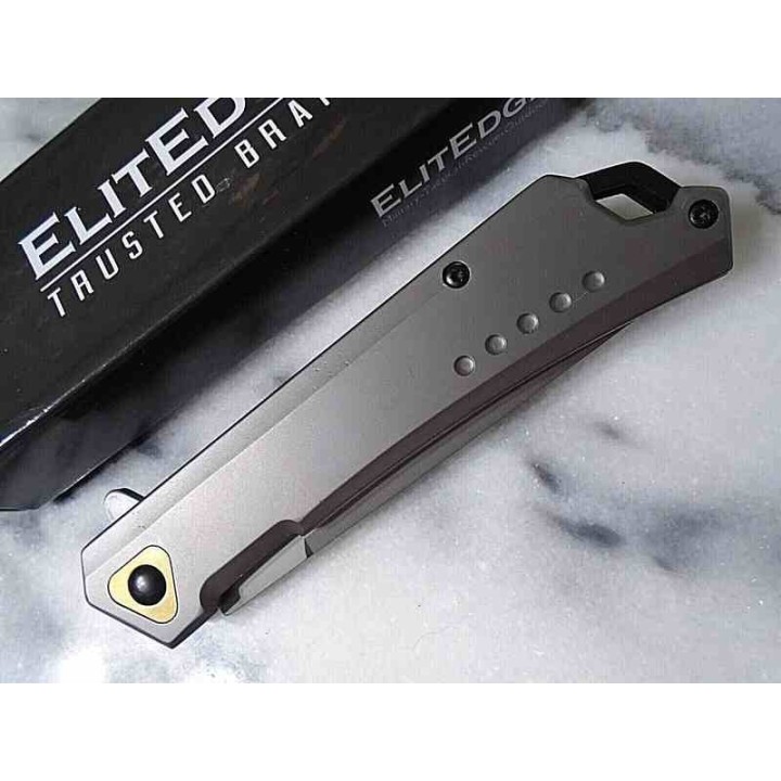 Couteau ElitEdge A/O Gray Lame Acier 420C Manche Métal Linerlock Clip EE10A83SGY - Livraison Gratuite